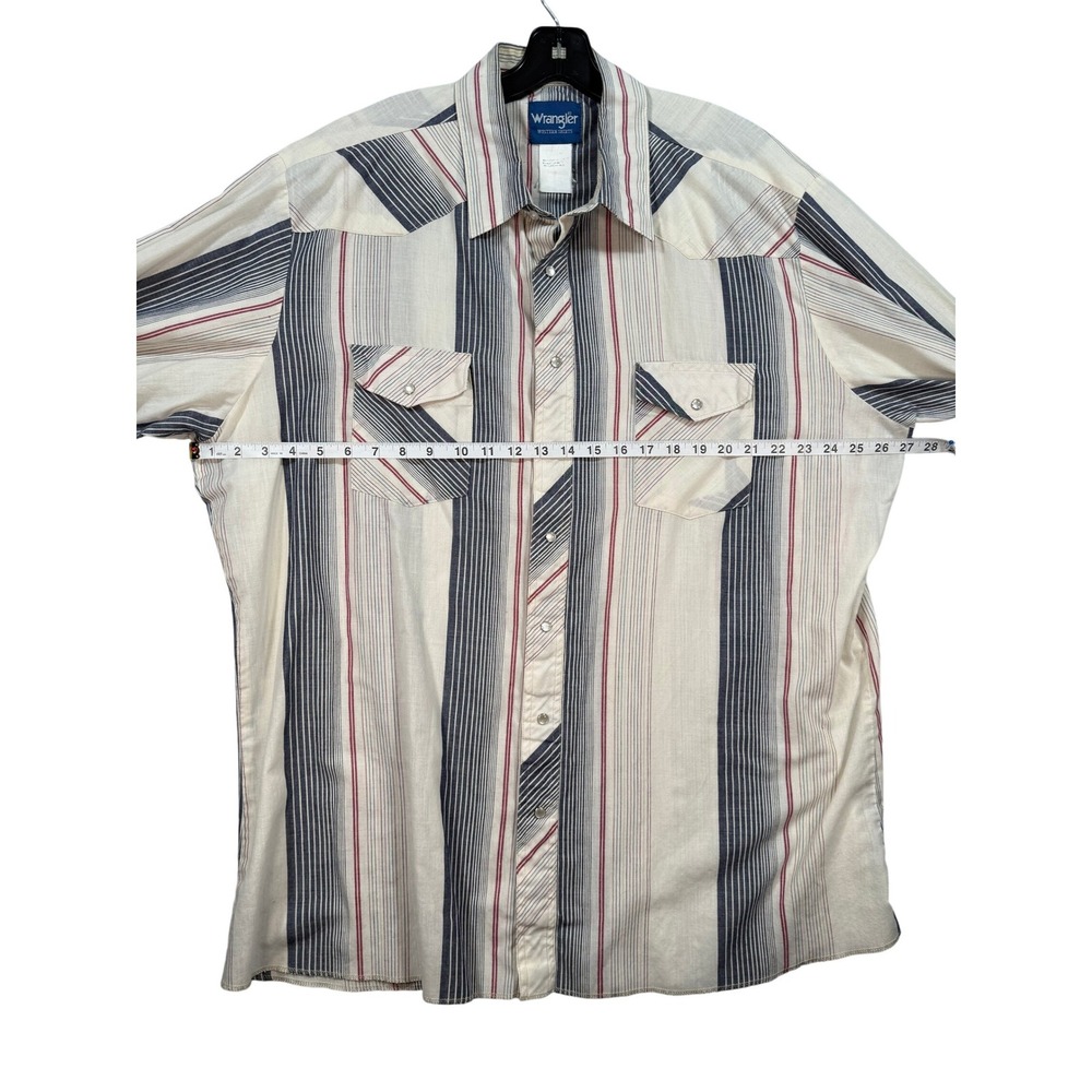 VTG Wrangler Western Pearl Snap Shirt Striped Red Cream Blue 2XL Yoke Americana - Picture 5 of 16